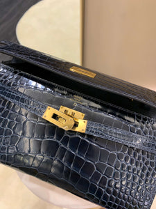 Hermes Kelly To Go Bleu Baltique Alligator