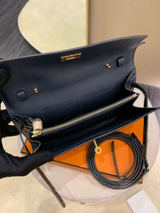 Hermes Kelly To Go Bleu Baltique Alligator