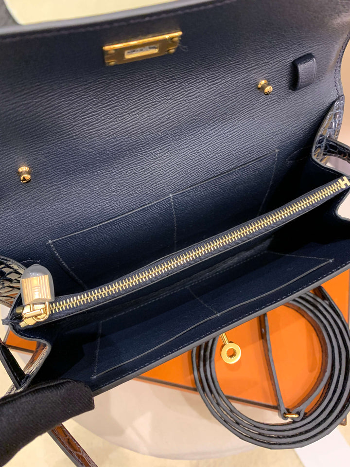 Hermes Kelly To Go Bleu Baltique Alligator