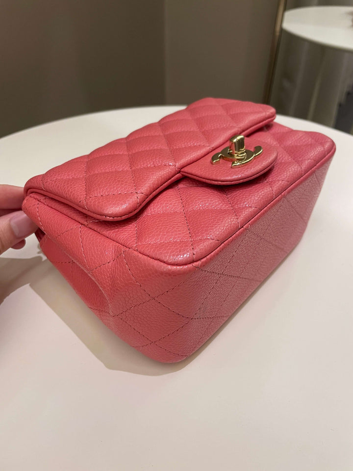 Chanel 18S Classic Quilted Mini Square Pearly Pink Caviar