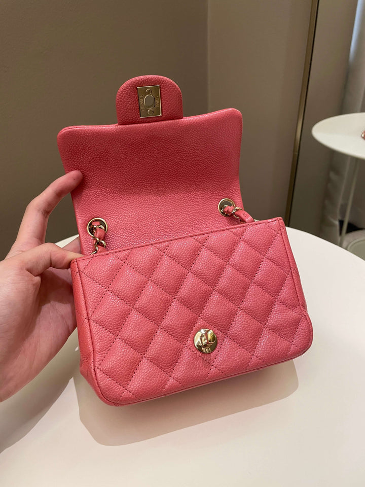 Chanel 18S Classic Quilted Mini Square Pearly Pink Caviar