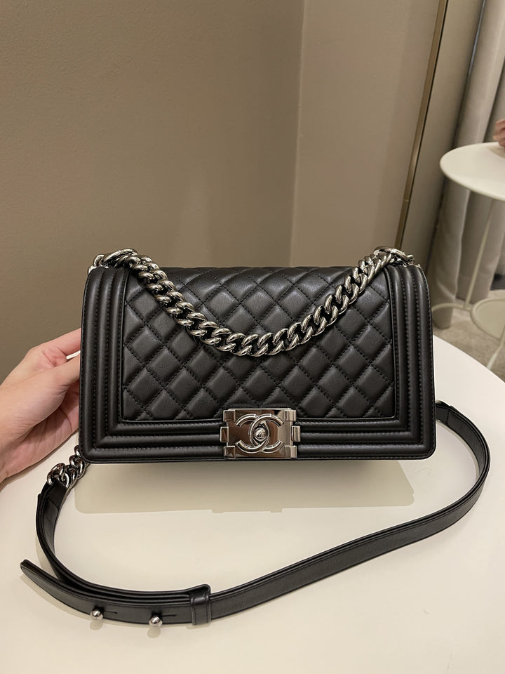 Chanel Quilted Boy Old Medium Black Calfskin