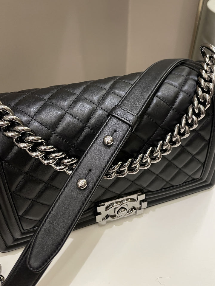 Chanel Quilted Boy Old Medium Black Calfskin