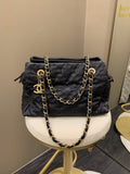 Chanel Quilted Leather Wild Stitch Shoulder Tote Dark Navy