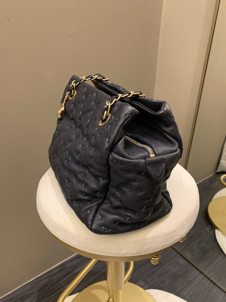 Chanel Quilted Leather Wild Stitch Shoulder Tote Dark Navy