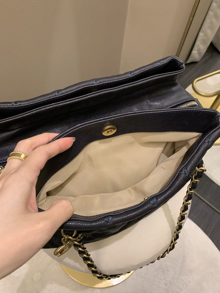Chanel Quilted Leather Wild Stitch Shoulder Tote Dark Navy
