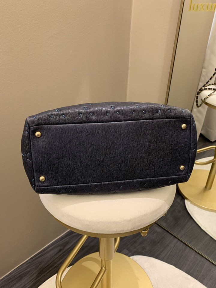 Chanel Quilted Leather Wild Stitch Shoulder Tote Dark Navy
