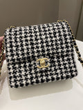 Chanel 22K Houndstooth Mini Square Black/ White Sequin Tweed