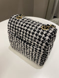 Chanel 22K Houndstooth Mini Square Black/ White Sequin Tweed