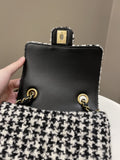 Chanel 22K Houndstooth Mini Square Black/ White Sequin Tweed