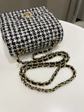 Chanel 22K Houndstooth Mini Square Black/ White Sequin Tweed