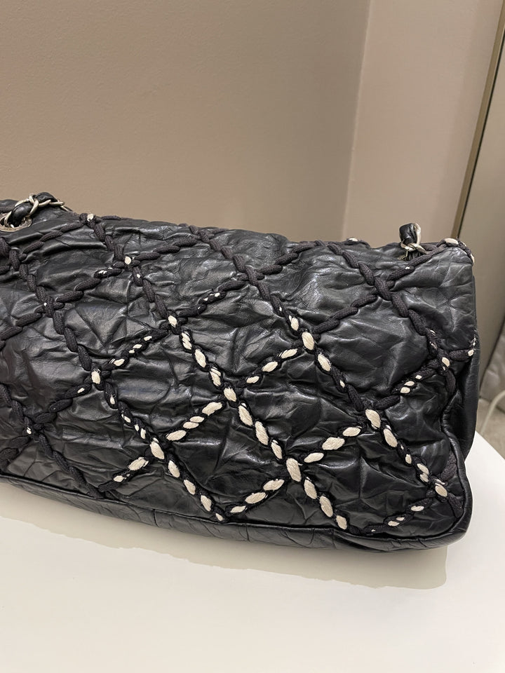 Chanel Ultra Stitch Classic Flap Black Distressed Leather