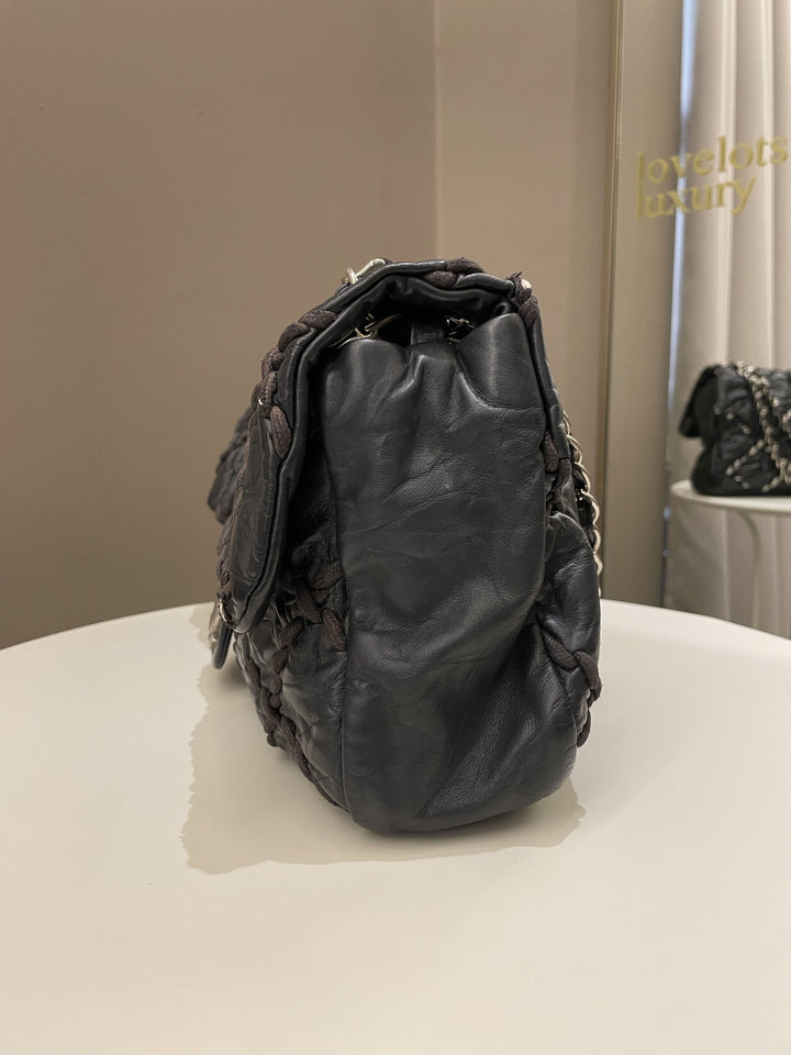 Chanel Ultra Stitch Classic Flap Black Distressed Leather
