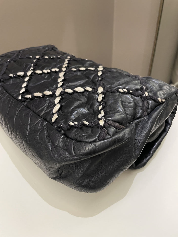 Chanel Ultra Stitch Classic Flap Black Distressed Leather