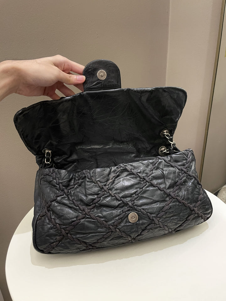 Chanel Ultra Stitch Classic Flap Black Distressed Leather