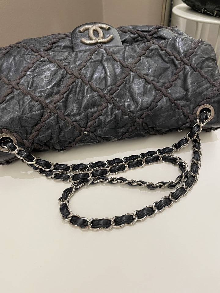 Chanel Ultra Stitch Classic Flap Black Distressed Leather