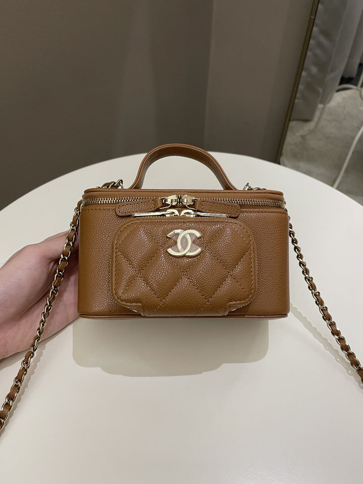 Chanel 23P Business Affinity Top Handle Vanity Rectangular Tan Caviar