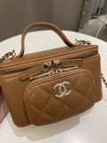 Chanel 23P Business Affinity Top Handle Vanity Rectangular Tan Caviar