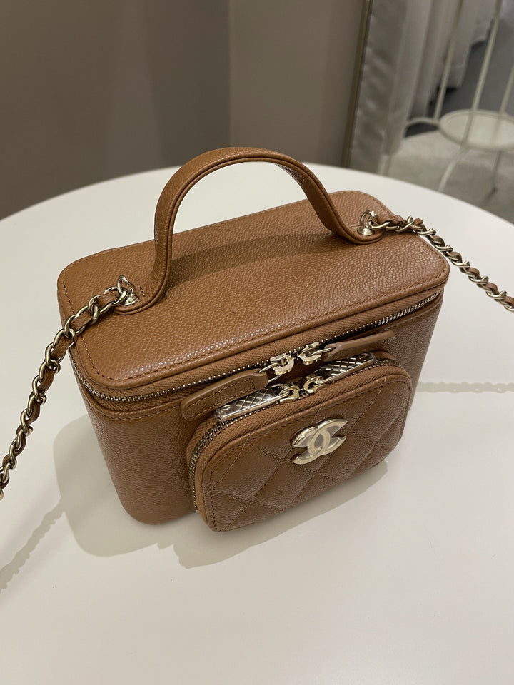 Chanel 23P Business Affinity Top Handle Vanity Rectangular Tan Caviar