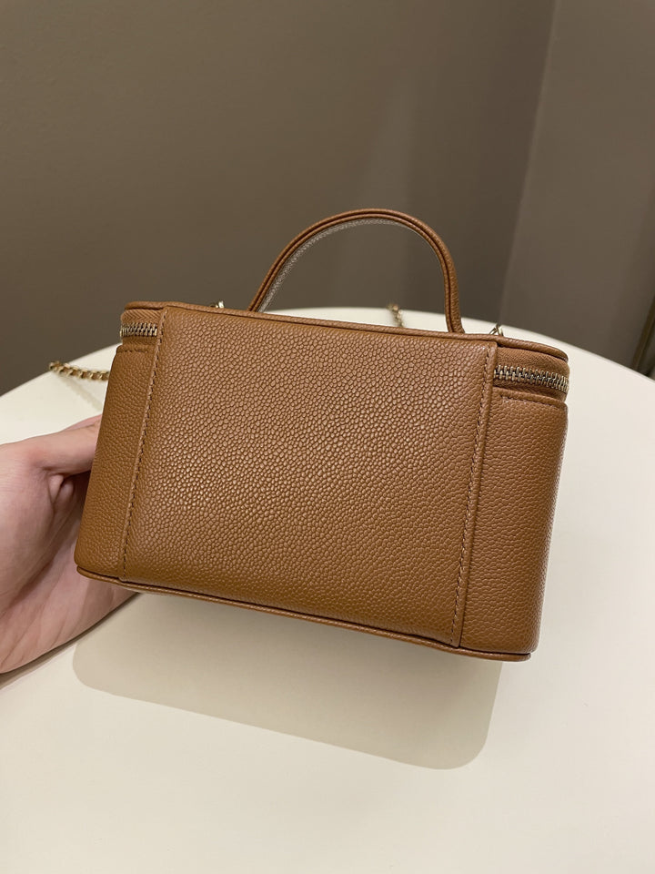 Chanel 23P Business Affinity Top Handle Vanity Rectangular Tan Caviar