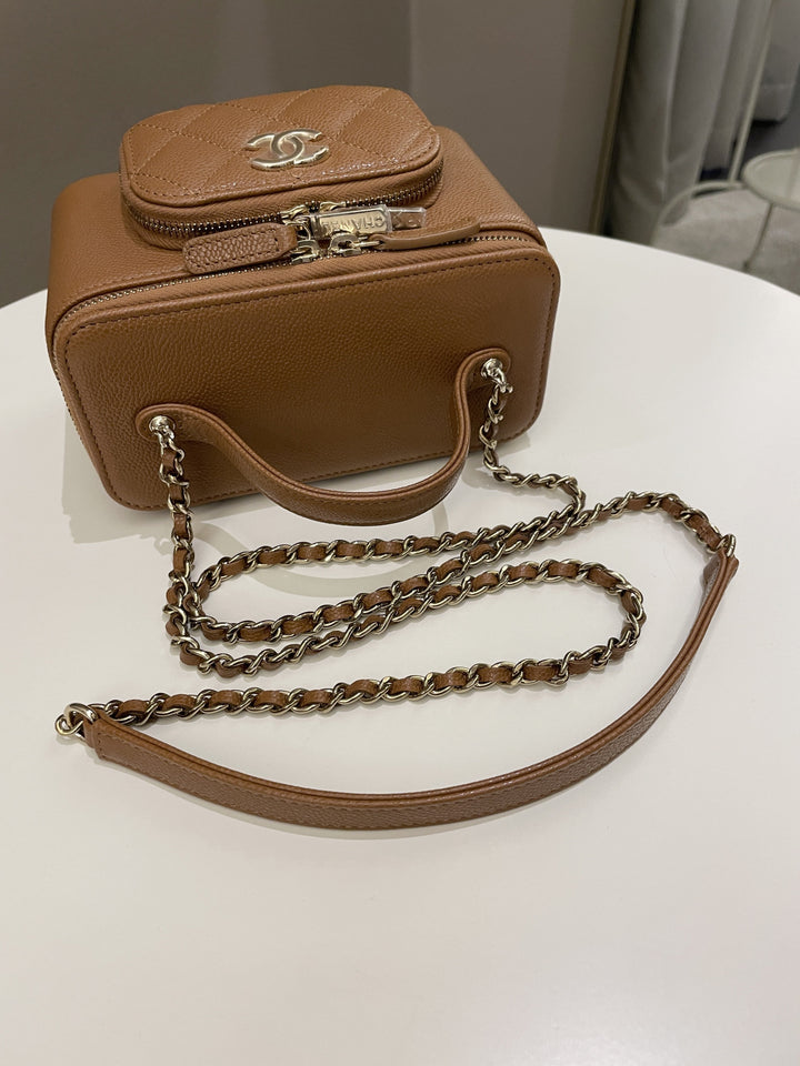 Chanel 23P Business Affinity Top Handle Vanity Rectangular Tan Caviar