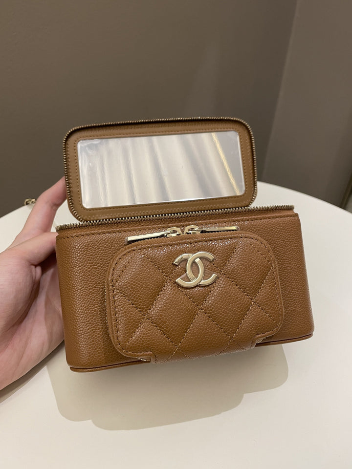 Chanel 23P Business Affinity Top Handle Vanity Rectangular Tan Caviar