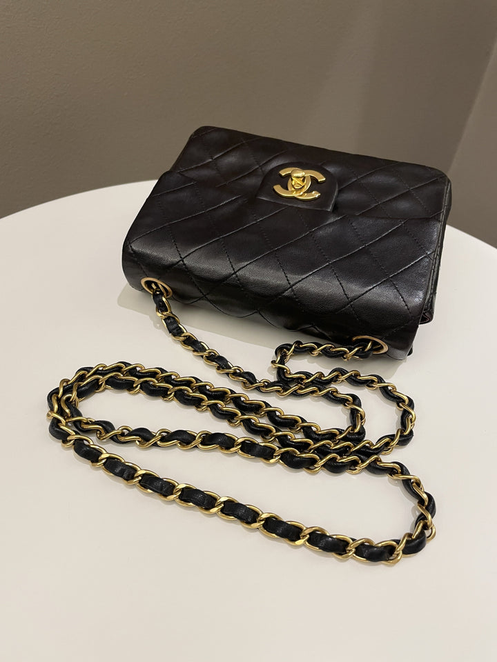 Chanel Vintage Classic Quilted Mini Square Black Lambskin