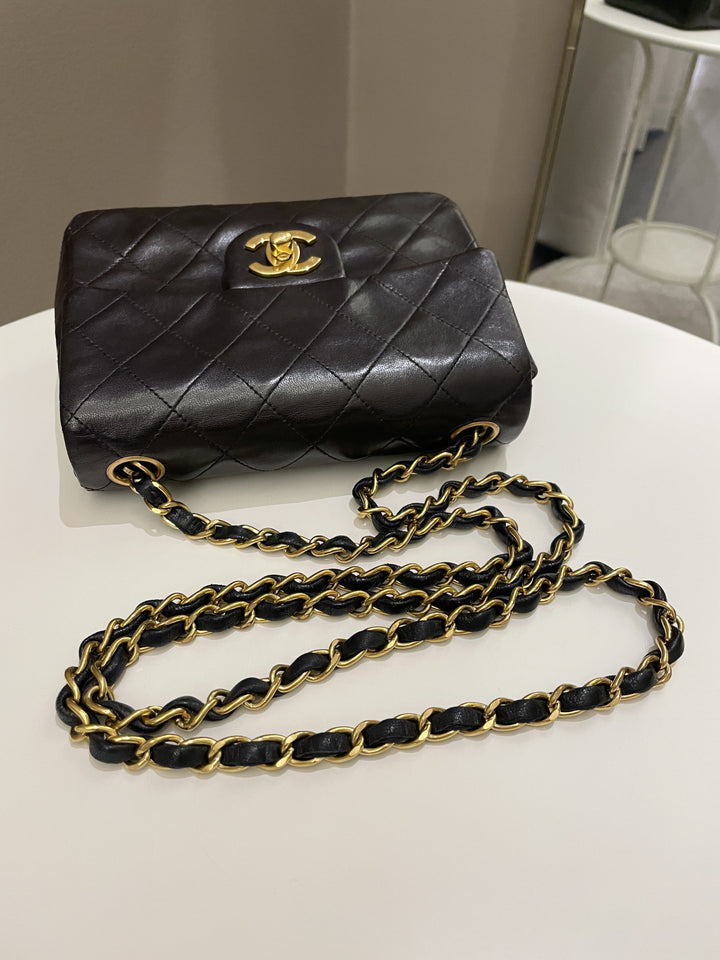 Chanel Vintage Classic Quilted Mini Square Black Lambskin