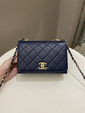 Chanel Chain Top Accordian Bag Navy Calfskin