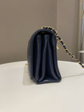 Chanel Chain Top Accordian Bag Navy Calfskin