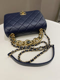 Chanel Chain Top Accordian Bag Navy Calfskin