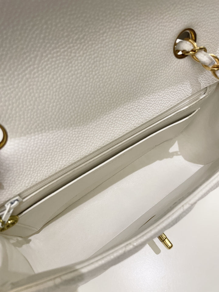 Chanel Vintage Quilted Diana Flap Bag White Caviar