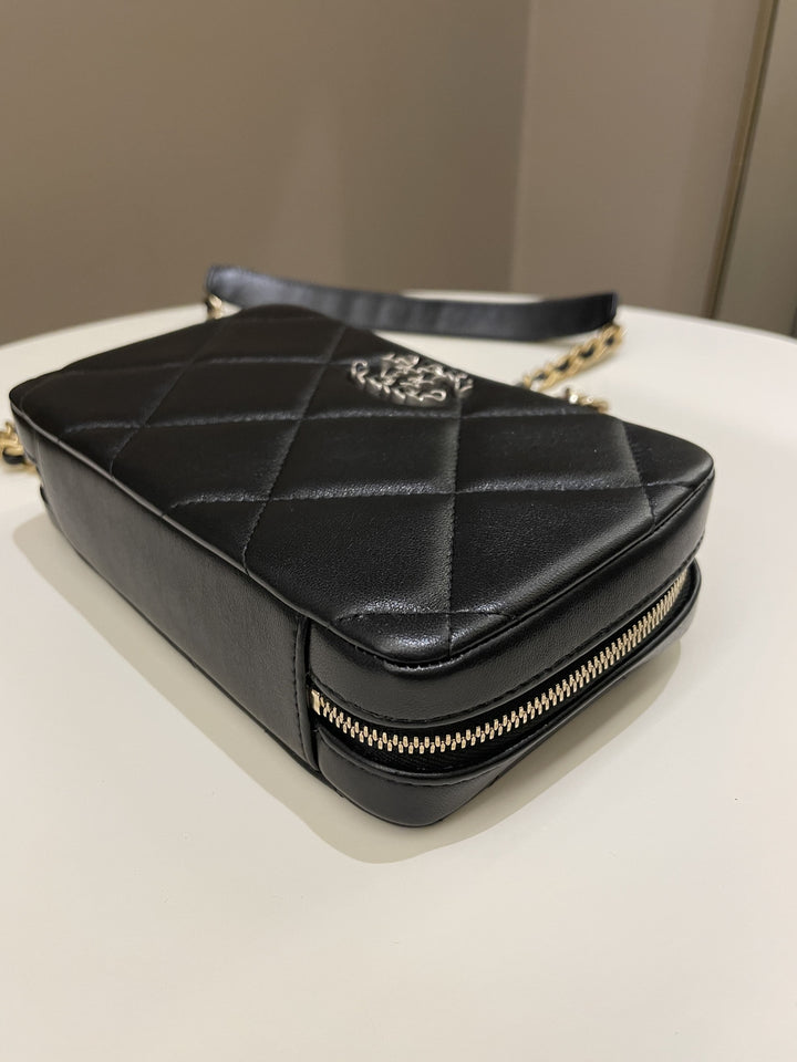 Chanel 19 Quilted Camera Sling Bag Black Lambskin