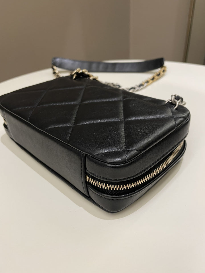 Chanel 19 Quilted Camera Sling Bag Black Lambskin