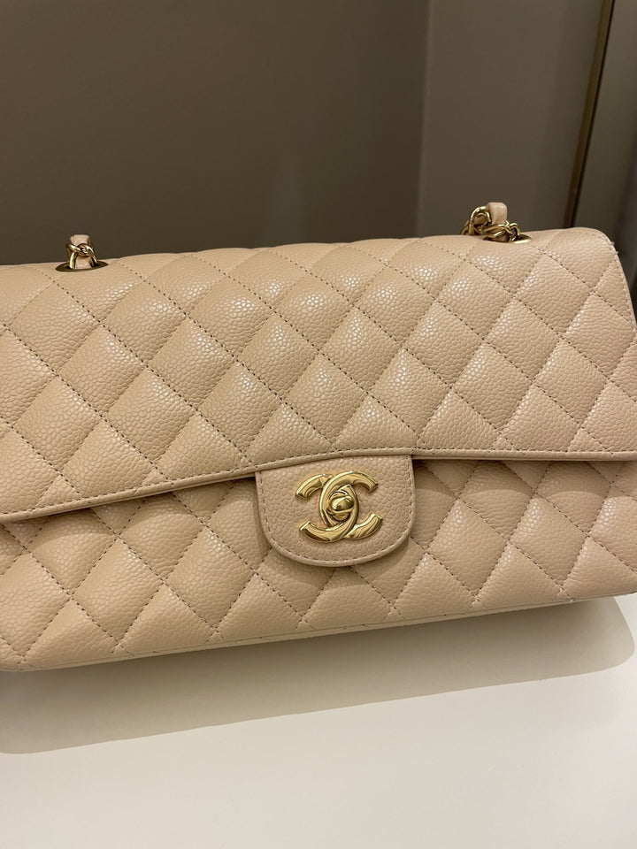 Chanel Classic Medium Double Flap Beige Clair Caviar