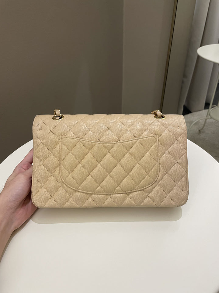 Chanel Classic Medium Double Flap Beige Clair Caviar