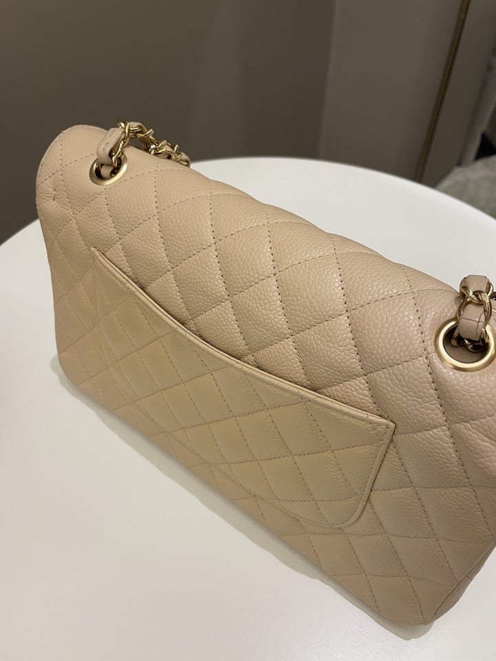 Chanel Classic Medium Double Flap Beige Clair Caviar