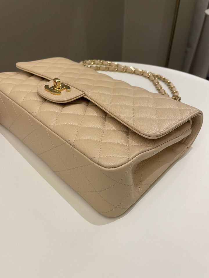 Chanel Classic Medium Double Flap Beige Clair Caviar