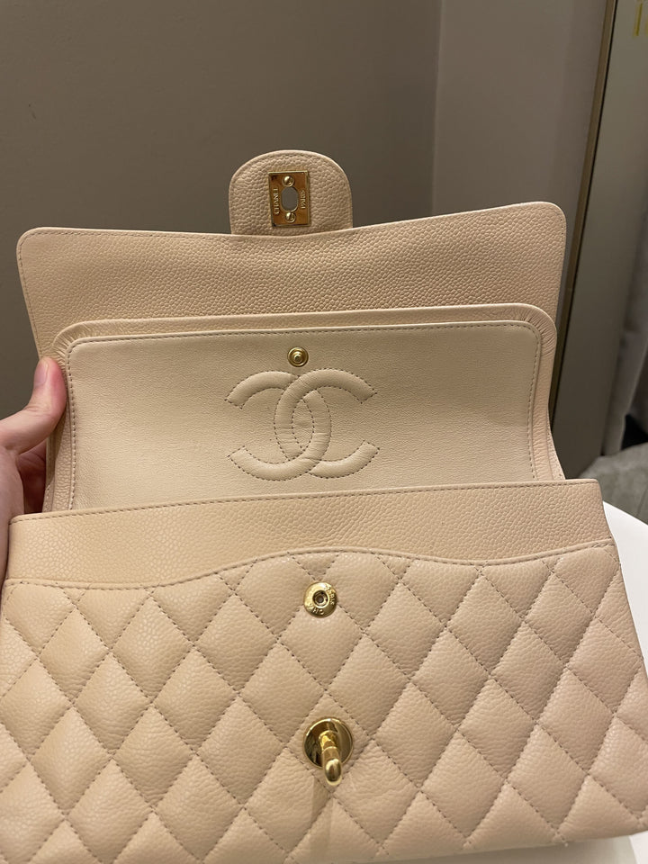 Chanel Classic Medium Double Flap Beige Clair Caviar