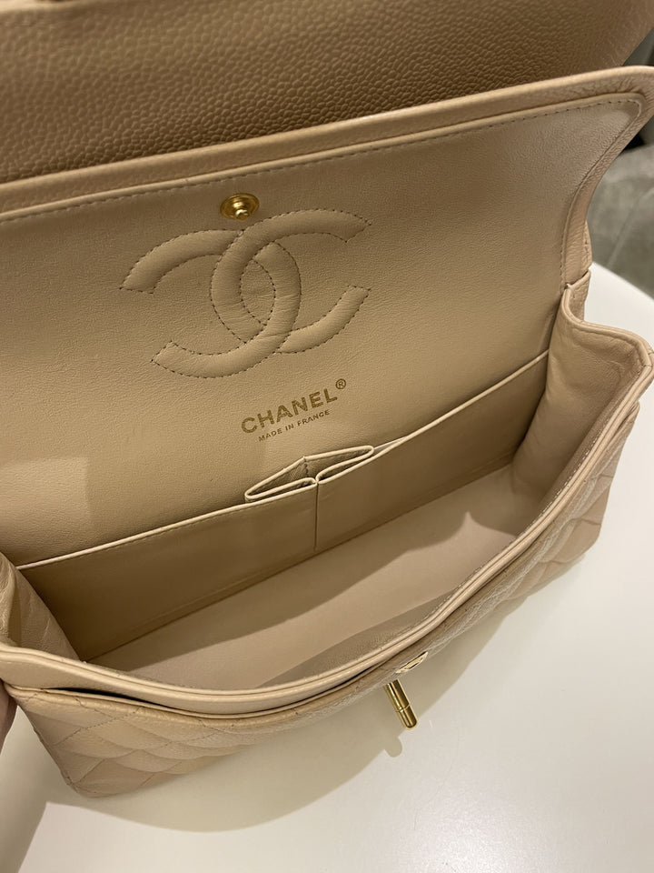 Chanel Classic Medium Double Flap Beige Clair Caviar