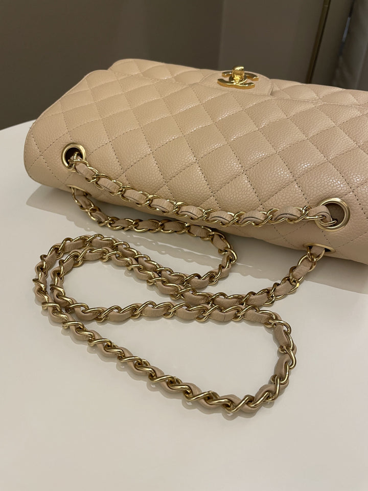 Chanel Classic Medium Double Flap Beige Clair Caviar