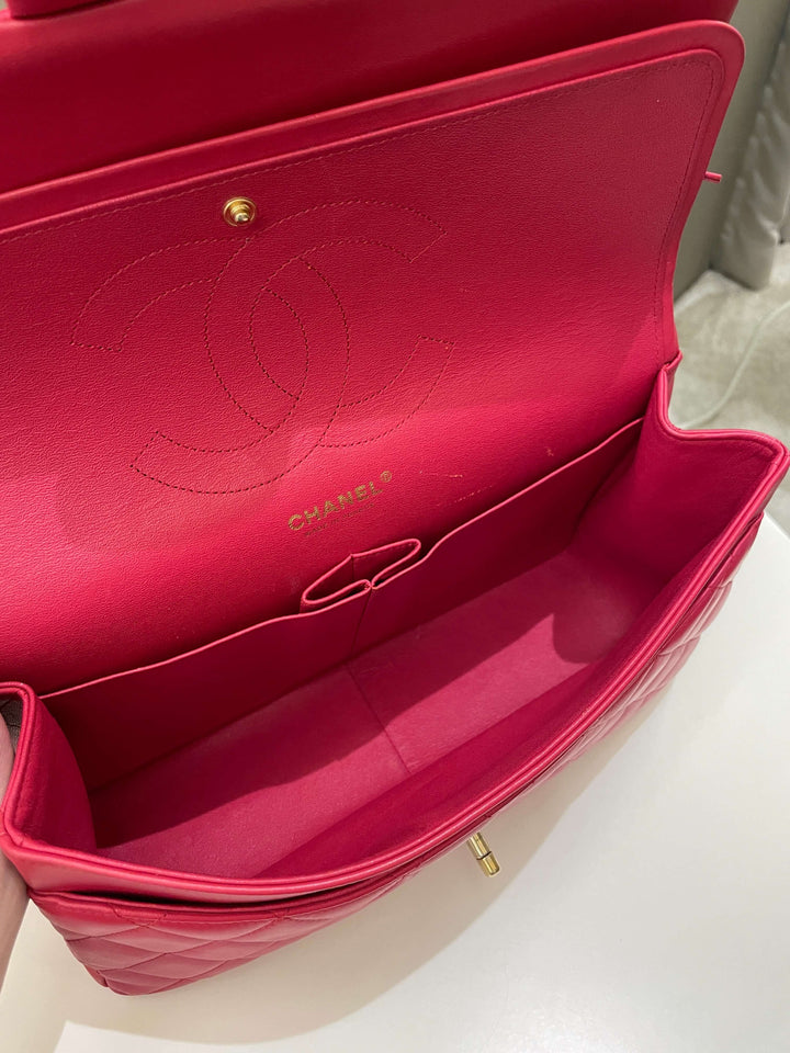 Chanel Classic Quilted Jumbo Double Flap Red Lambskin