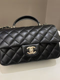 Chanel Quilted Top Handle Mini Rectangular Black Lambskin