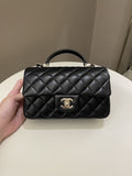 Chanel Quilted Top Handle Mini Rectangular Black Lambskin