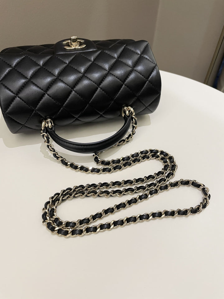Chanel Quilted Top Handle Mini Rectangular Black Lambskin