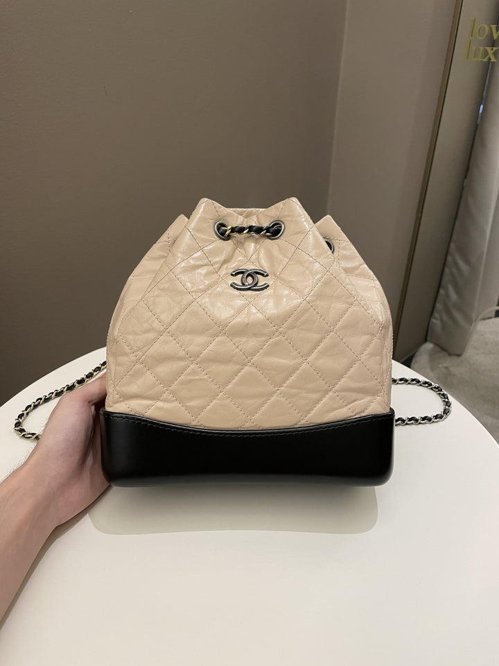 Chanel Gabrielle Backpack Beige / Black Aged Calfskin