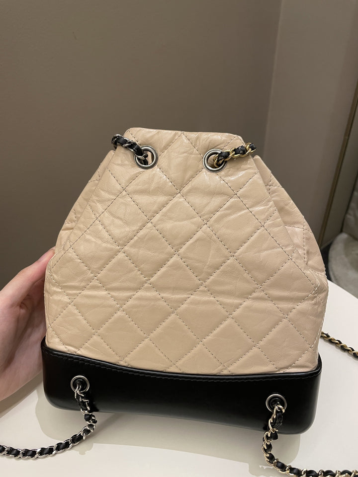 Chanel Gabrielle Backpack Beige / Black Aged Calfskin