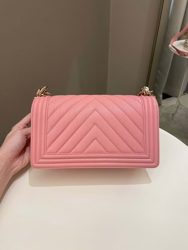 Chanel Chevron Boy Old Medium Sakura Pink Caviar