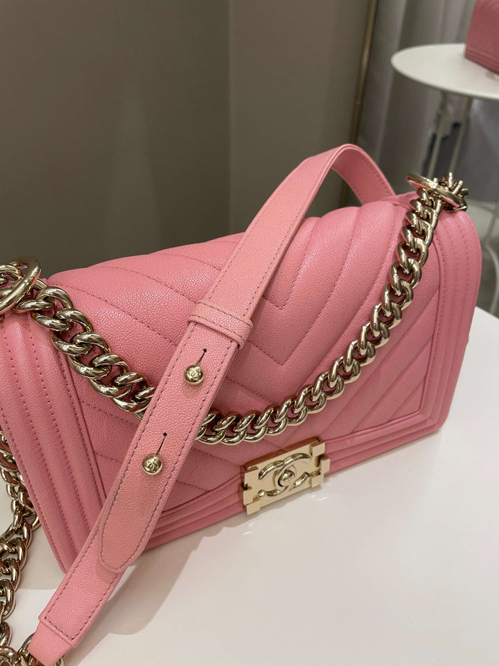 Chanel Chevron Boy Old Medium Sakura Pink Caviar