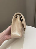 Chanel 21S Classic Quilted Medium Double Flap Iridescent Pearl Beige Calfskin